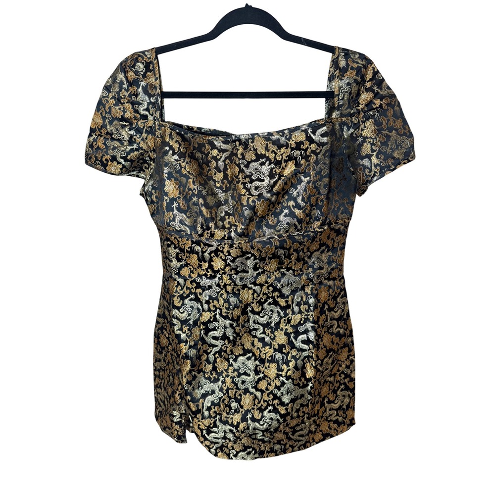 Lenni the Label Palace Mini Dress Dragon Black Jacquard Gold Size Large - Picture 2 of 8